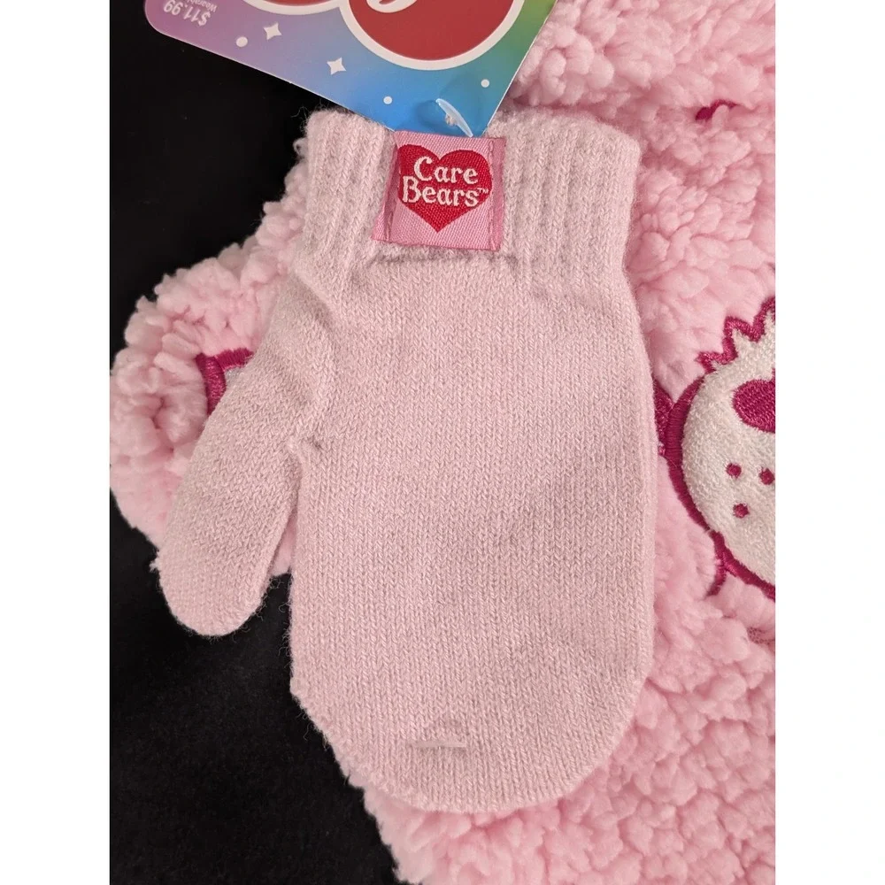 Care Bears Toddler Girls Pink 2 PC Set Beanie And Mittens NWT
